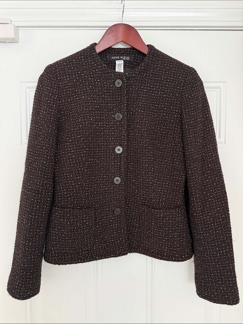 Anne Klein Dark Textured Bouclé Blazer wool blended sz 4
